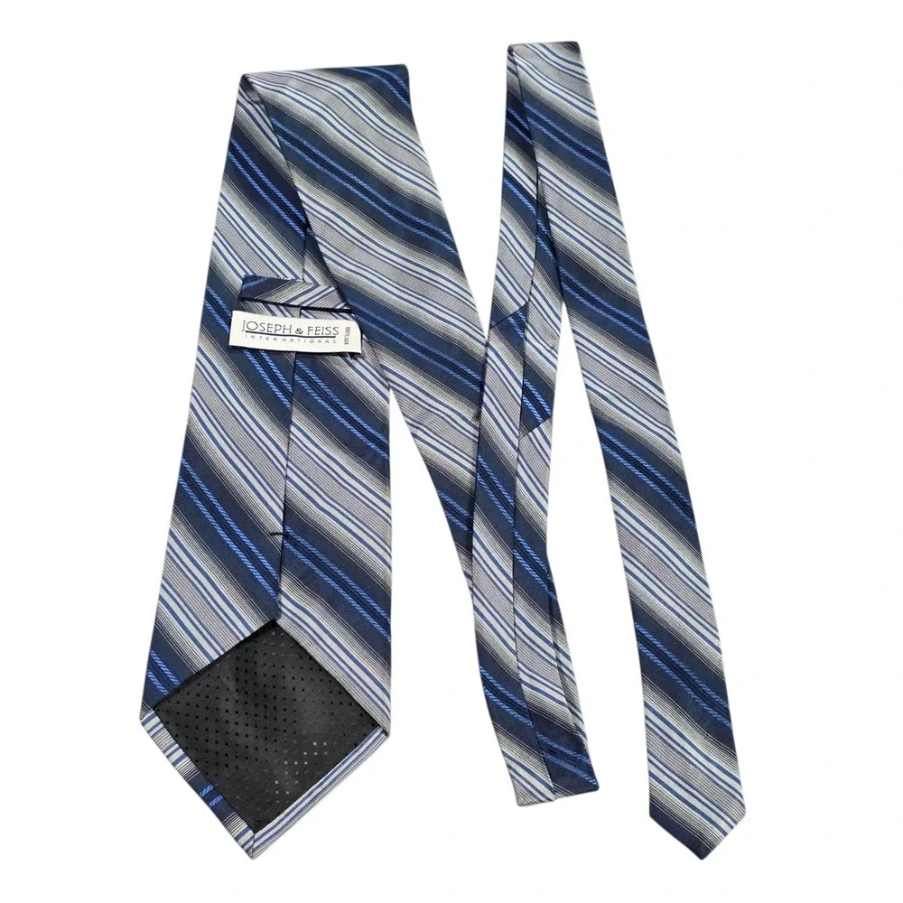 Joseph & Feiss‎ Striped Silk Tie Blue Gray Men's Formal Necktie Designer Estate